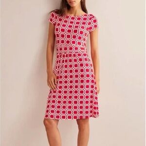 BODEN Amelie Stretch Jersey Dress Short Sleeve Geometric Red White Size US 6